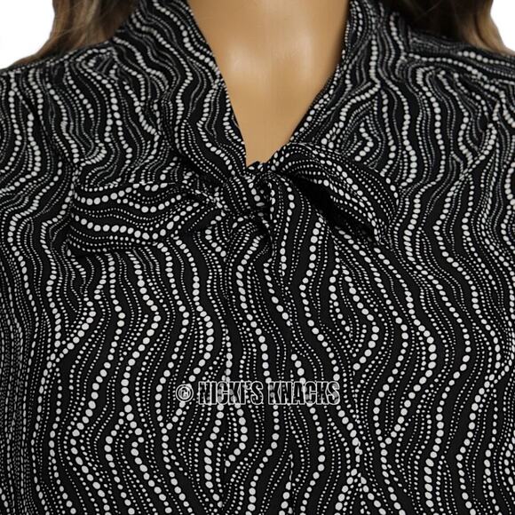 Jones New York Black White Dot Print Chiffon Tie Neck Blouse Office Top Size XS - Picture 3 of 11